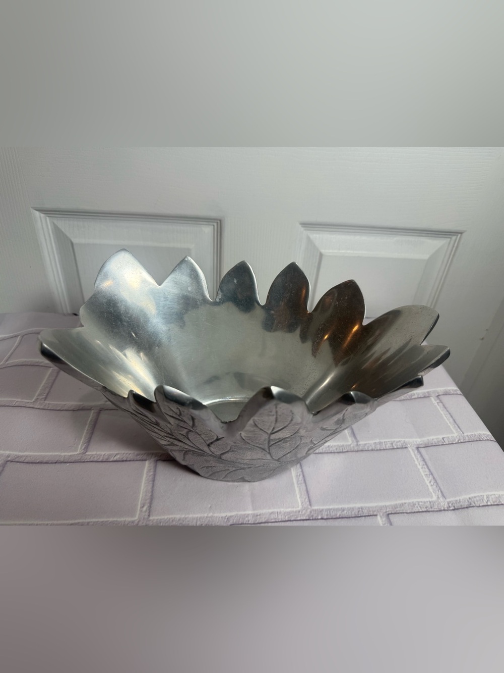 Pottery Barn Barona Silver Leaf Bowl Decorative Centerpiece 11” - Picture 4 of 13